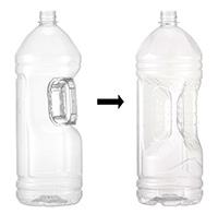 Old 4-L PET bottle and new lightweight 4-L PET bottle