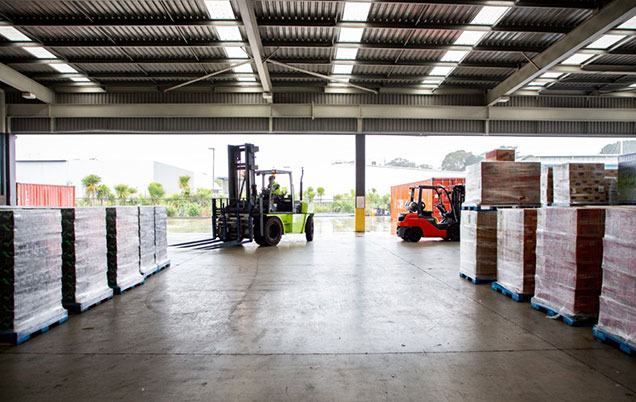 Auckland Distribution centre where our palets are wrapped ready to ship to customers across Oceania