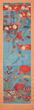 Bingata Textile Fragment With Mist, Peony, Weeping Cherry Blossom, F 